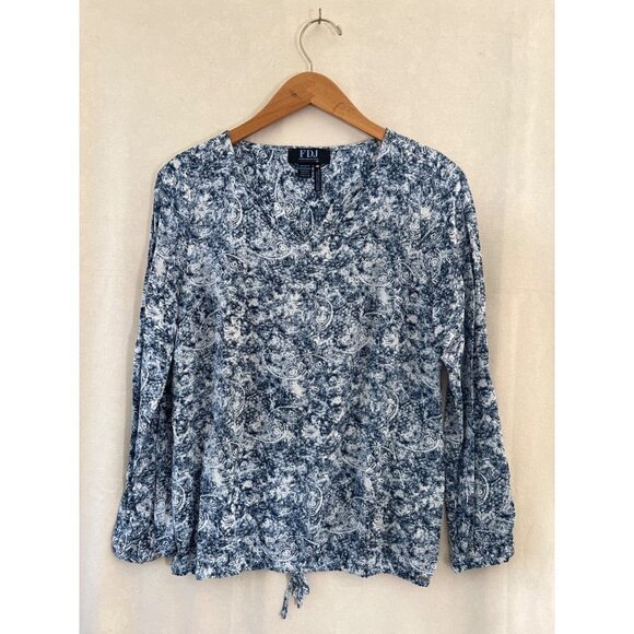 FDJ French Dressing Jeans Womens Size 6 Blue Pullover Drawstring Top Viscose L/S - Picture 4 of 9